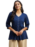 Libas Women'S Cotton Blend Woven Design A-Line Kurtis (29134_Blue