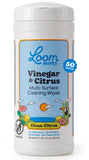 Loom Wipes, Natural Vinegar Cleaning Wipes, Citrus, 50 Count | All Purpose Cleaner for Kitchens, Bathrooms, and Sealed Surfaces.