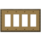 Amerelle Egg & Dart Quadruple Rocker Cast Metal Wallplate in Brushed Brass