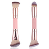 MBAIYO 2Pcs Double-ended Foundation Brush, Angled/Round Top Contour Foundation Makeup Brush Professional Blush Cosmetic Brushes