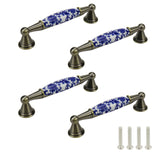 Mcredy Kitchen Cabinet Handles 3.7 Holes Center to Center Ceramic Drawer Pull Handle Blue and White Porcelain Dresser Handles fo