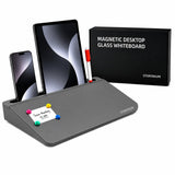 Storonium Glass Desktop Magnetic Whiteboard with Storage, Frosted Glass Dry Erase Board for Desk, Desk Organizer with Strong Mag