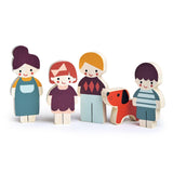 Mentari Toys - Doll Family with Dog - 5pc Solid Wood Doll Set with Playful Pup - Perfectly Sized for Pockets and Little Hands -