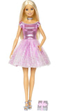 Barbie Happy Birthday Doll with Blonde Hair and Blue Eyes, Pink Glitter Party Dress, and Silvery Accessories