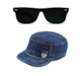 Pass Pass Tekzie MenS & Boys Jeans Low Brim Cap With Black Sunglasses | Stylish Denim Cap & Uv Protected Goggle Combo (Pack Of 2