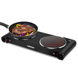 Cusimax Electric Stove, 1800W Infrared Hot Plate, 7 Inch Ceramic Glass Portable Double Burner Cooktop for Dorm Office Home Camp,
