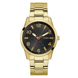 Guess Gs Monte Analog Watch For Man With Black Round Dial & Gold Tone Stainless Steel Bracelet Band Water Resistant Men'S Wrist