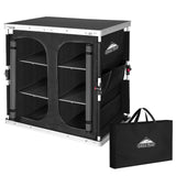 EAGLE PEAK Double Outdoor Folding Camping Table with Large 3-Tier Storage Organizer and Side Pockets, Easy Set Up Portable Alumi