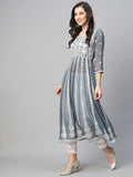 Anni Designer Women'S Georgette Chikankari Embroidered Anarkali Kurti (Kari Grey_L_Dark Grey_Large),Grey,L,Georgette,Anarkali,
