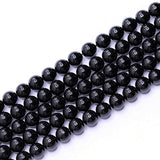 PLTbeads Natural Gemstone Loose Beads Smooth Round Approxi 15 inch DIY Bracelet Necklace for Jewelry Making (6mm, Black Tourmali