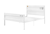 Benjara, White Industrial Style Metal Full Size Bed with Straight Leg Support