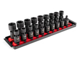 TEKTON 3/8 Inch Drive 6-Point Universal Joint Impact Socket Set with Rails and Tray, 19-Piece (6-24 mm) | SID97103