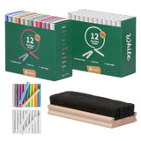 Kedudes Dustless Chalk with Eraser, 24pk - 12 Colored Chalkboard Chalks and 12 White Chalk for Chalkboard and Board Erasers Set