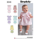 Simplicity US8346A Babies Matching Underwear and Dress Sewing Patterns, XXSmall/XSmall/Medium/Large