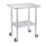 Profeeshaw Stainless Steel Table with Wheels 24x30 Inch, NSF Commercial Kitchen Prep & Work Table with Undershelf and Galvanized