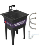 Freestanding Utility Sink with One Handle Black Faucet - 24 Plastic Utility Sink for Garage, Laundry, Indoor and Oudoor Use - La