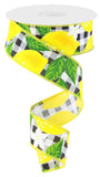 Lemons Summer Accent Wired Ribbon, Craft Supplies for Making Wreaths & Bows, Lemon Wired Ribbon, Yellow, Black & White, RGC1112J