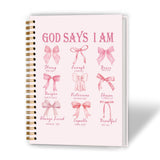 Qykwz Coquette Pink Bow God Says I Am Notebooks for Women,Church Notes Notebook Journal,Prayer Bible Journal for Woman,Coquette