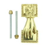 Renovators Supply Manufacturing Brass Door Knockers for Front Door 4 in. Ladies Hand Shaped Polished Brass Door Knocker with Mou