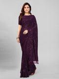 Pratham Blue Womens Sequins Georgette Fancy Saree With Blouse Piece (Pb-241_Purple)