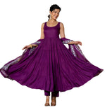 Anni Designer Women'S Rayon Blend Anarkali Solid Kurta With Pant & Dupatta (Kasbah Purple_Xxl_Purple_Xx-Large),Purple,2XL