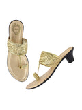Shoetopia Classic Heeled Golden Kolhapuri For Women /Eu42,Gold,9,B0DJJWXHM9