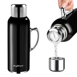 Augshark 34 oz Black Insulated Water Bottle, Vacuum Stainless Steel Water Flask Jug with Handle & Metal Mechanical Temperature M