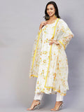 Gosriki Women'S Organza Floral Printed Anarkali Kurta With Pant & Dupatta (Ratnagiri-Multi-Nw-Gs_L_White_Large),White,,B0C3QY576J