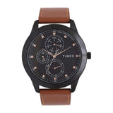 Timex Analog Watch For Man With Black Round Dial & Tan Leather Strap Band Water Resistant Men'S Wrist Watches - Tweg18505