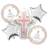 Atpata Funky First Communion Decoration Balloons Set for Girl & Boy 5pcs Foil Balloons with Holy Cross Baptism Confirmation