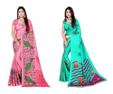 Leelavati Printed Bollywood Crepe Saree (Pack Of 2, Multicolor) (BVsCr594707)