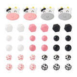 FASHEWELRY 100pcs Cow Silicone Beads - Animals Focal Beads 15mm & 12mm Black Pink Cow Print for DIY Crafts & Keychains
