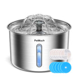PetMuch Cat Water Fountain Stainless Steel, 102oz/3L Automatic Pet Water Fountain with 6 Replacement Filters & 6 Pre-Filter Spon