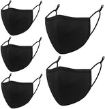 (5 Pack) Reusable Cloth Face Mask,Black Unisex Washable Breathable Cotton Masks Adjustable Cloth For Men And Women