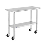 ROCKPOINT Stainless Steel Table for Prep & Work with Caster Wheels 18x36 Inches, NSF Metal Commercial Kitchen Heavy Duty Table w