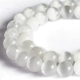 100pcs 8mm White Cat Eye Beads Natural Gemstone Beads Round Loose Beads for Crafting and Jewelry Making