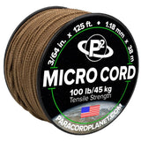 Paracord Planet Micro Paracord - Thin Braided Cord for Crafting, Fishing, and DIY Projects in 125 ft Spools - Coyote Brown