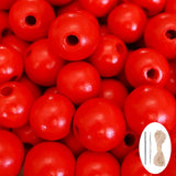 150Pcs Red Wooden Beads with Large Hole, Round Loose Beads Natural Spacer Beading Supplies for Farmhouse Beaded Garland Necklace