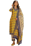 Anni Designer Women'S Rayon Blend Straight Printed Kurta With Pant & Dupatta (Uchiha Mustard-Vks04_L_Mustard_Large),Mustard,L,,,