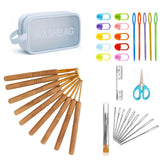 Leafloom Crochet Hook Set With Accessories Wooden Handle Crochet Needles, Stitch Markers, Yarn Needles, Scissors & Carry Bag F