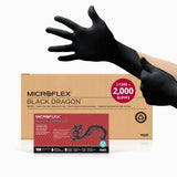 ANSELL Microflex Black Dragon BD100L 6mil Disposable Latex Gloves w/Full Texture for Food Processing, Automotive Medium, Blac