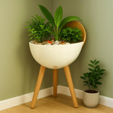 Outdoors Ddss Model Ll4 Indoor Plant Pot With Water Indicator, Modern Flower Pot With Wood Stand For Office Home H. 46Cm X Ba