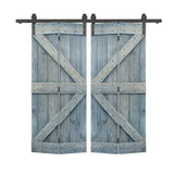 72 in. x 84 in. K Series Denim Blue Stained DIY Wood Double Bi-Fold Barn Doors with Sliding Hardware Kit