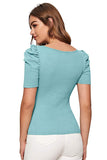 Wedani Women'S Casual Puff Sleeves Solid Top (Medium Grey),Grey,M,Polyester,Regular,