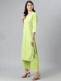 Anni Designer Women'S Cotton Blend Kurta With Palazzos & Dupatta (Rust-Parrot_New01_Xxl_Light Green_Xx-Large),Light Green,2XL,Cotton Blend,Regular,Dupatta