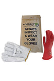 Enespro Class 0 Red Rubber Voltage Insulating Glove Kit with Leather Protectors, Max. Use Voltage 1,000V AC/ 1,500V DC, KITGC0R1