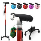 BeneCane Quad Cane Walking Cane with Two Led Lights with Big Base T Handle&Lightweight Adjustable Walking Stick Four Pronged Stu