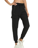 Women's Joggers with Pockets Lightweight - Water Resistant Quick Dry Cargo Athletic Pants for Hiking Running Camping Travel (Bla
