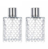 YORROR 2 Pack 100ml Glass Perfume Atomizer,Square Lattice Perfume Spray Bottle with Silver Aluminum Sprayer,Portable Fragrance F