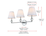 Living District Bethany 3 Lights Bath Sconce In Black With White Fabric Shade